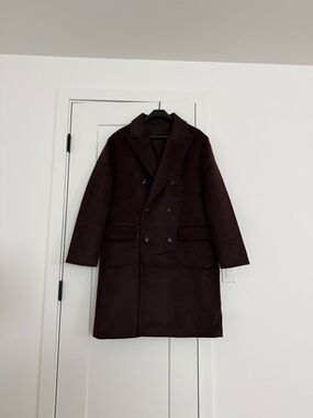 Express Men's Double-Breasted Wool Coat - Dark Brown